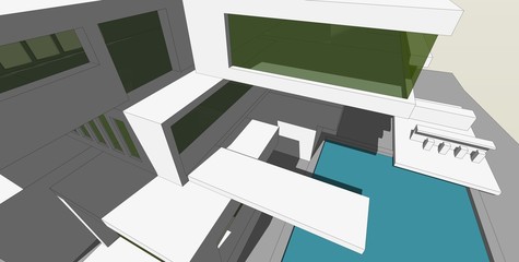 3D illustration architecture building perspective lines.