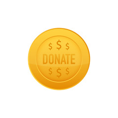 Vector donate concept hand and money button in flat style. Vector illustration.