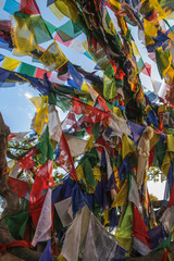 Colourful tibetan prayer flags at the Swayambhunath temple, Kathmandu