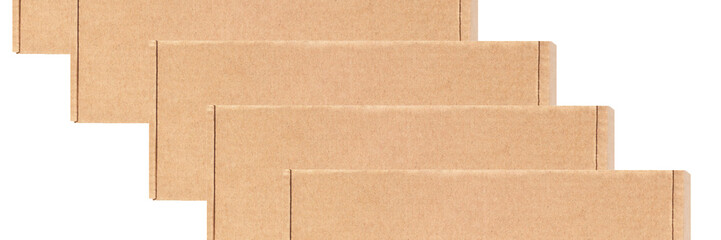 Fototapeta premium Cardboard boxes are the same located in a row diagonally. Isolated on a white background.
