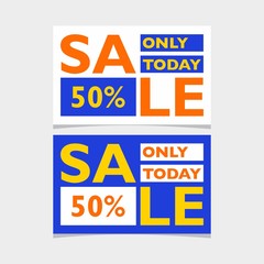 Banner sale at a discount of 50 percent. Bright colors, small shape. Vector eps 8