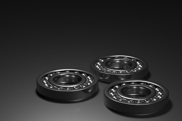 steel bearings on a gray background. 3d rendering.