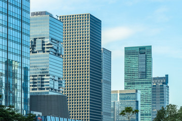 Fototapeta premium architectural complex against sky in downtown shenzhen, china.