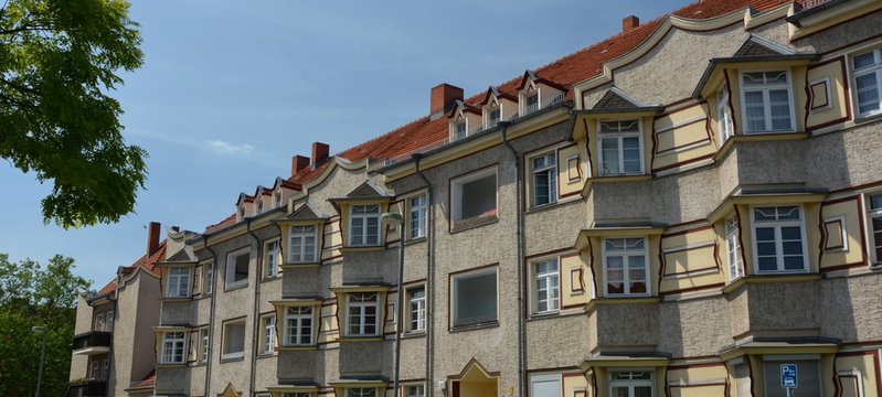 Houses in the expressionist Style, architect Georg Heinrich Richard Ermisch (1885 &ndash; 1960) at Zeppelin Street (Zeppelinstra&szlig;e) in Berlin Spandau from June 15, 2017,  Germany