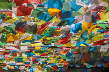 Colourful tibetan prayer flags in Pokhara, Nepal