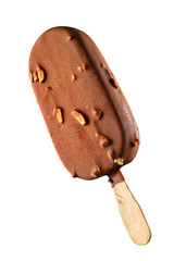 Chocolate popsicle with nuts isolated