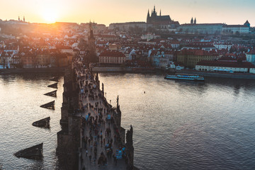 Summer Sunset over the Charles Bridge in Prague