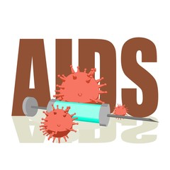 Abstract virus image on backdrop and AIDS text. AIDS virus danger relative illustration. Medical research theme. Virus epidemic alert