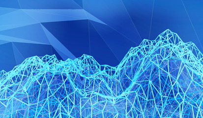 Blockchain concept 3d rendering with blue cubes and chains stands as cryptocurrency digital code chain.