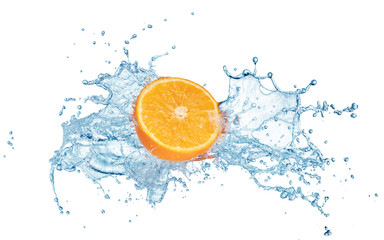 half of fresh orange fruit in water splash © Pineapple studio