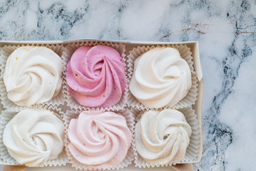 Beautiful delicious dessert. Zephyr in the shape of flowers roses.