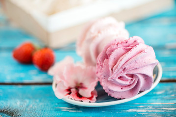 Beautiful delicious dessert. Zephyr in the shape of flowers roses.