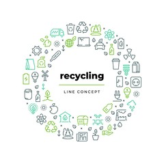 Waste recycle line concept. Zero waste environment plastic garbage reuse bio organic food trash. Ecology lifestyle recycling vector circle