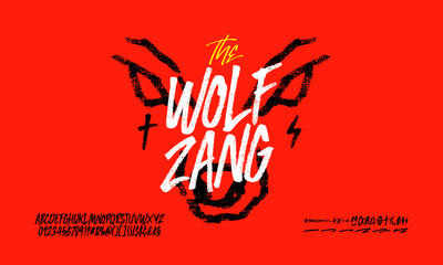 The wolf zang rough font, hand drawn, alphabet vector set