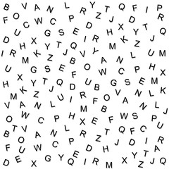 vector seamless pattern or texture of a randomly scattered capital letters, colored in simple colors