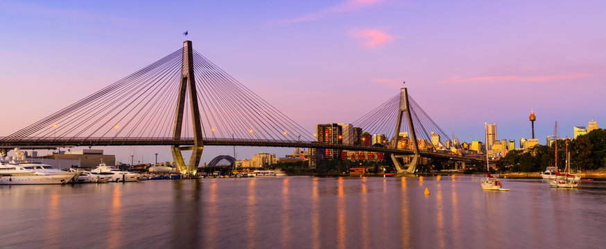 Anzac Bridge by night, Sydney, Australia