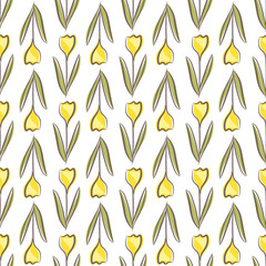 Tulip floral seamless pattern with yellow flowers shape on white background.