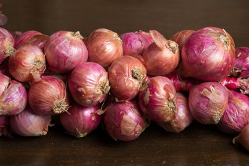 Group of fresh organic shallots for cooking