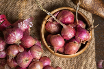 Group of fresh organic shallots for cooking