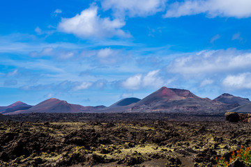 Spain, Lanzarote, Breathtaking scenic colorful volcanic scenery of caldera el cuervo