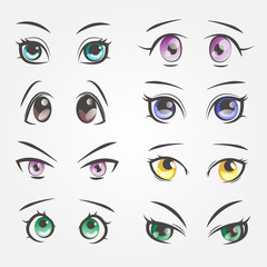 Naklejka premium Cartoon female eyes. Closeup eyes of beautiful women