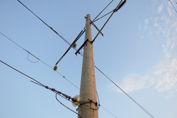 Concrete round pole with mounted electrical equipment