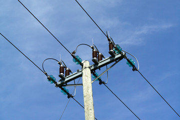 power lines against blue sky