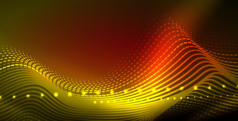 Obraz premium Glowing abstract wave on dark, shiny motion, magic space light. Techno abstract background