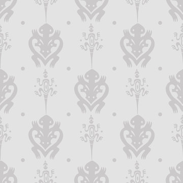 Vector vintage seamless ethnic pattern with lizards and turtles in Maori style