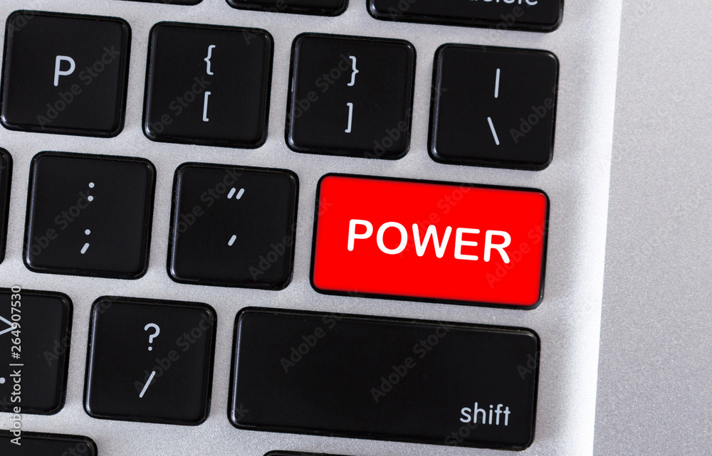 Poster Red laptop keypad Button with word Power