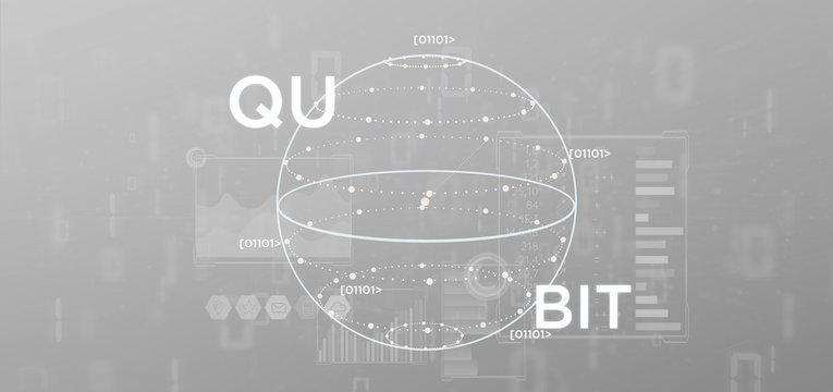 Quantum computing concept with qubit icon 3d rendering