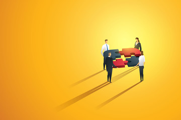 Business person teamwork partnership cooperation construction create a team interaction to goal, infographic of puzzle. illustration Vector