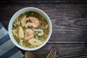 Seafood shrimp, squid and vegetable homemade suki