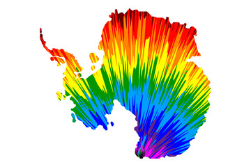 Antarctica continent - map is designed rainbow abstract colorful pattern, South Pole map made of color explosion,