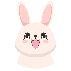 Portrait of cute white bunny in cartoon style. Vector illustration