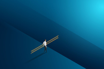 Businessman walking holding ladder cross to goal success with challenge. illustration Vector