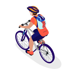  cyclist on a white background. Man on bicycle with backpack. isometry 3d