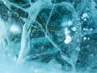 Abstract blurred background and texture of lake Baikal that frozen in winter.