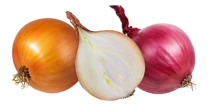 Fresh red and white onions isolated on white background  with clipping path