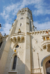 Fototapeta na wymiar Tall tower of Hluboka nad Vltavou castle, Czech Republic