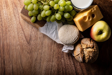 Shavuot, dairy products and fruits. Traditional Jewish holiday