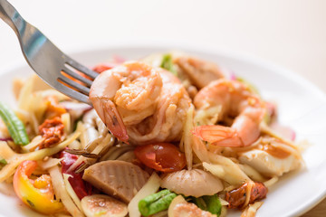 Spicy papaya salad with prawn, Thai food