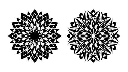 Tattoo mandala. Set of two vector flowers. Tribal floral patterns.