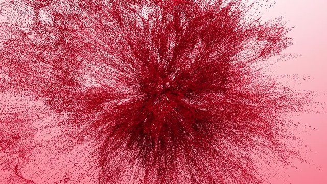 Abstract red dust powder explosion in slow motion. 4k computer render animation.