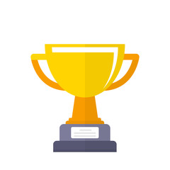 Golden cup championship prize. Award first place icon  flat style isolated on white background