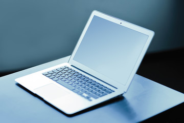 close up.open laptop with a black screen