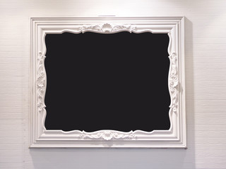  White wood photo frame abstract background.       