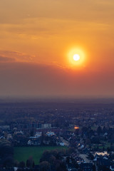 The city skyline of Essen under the sunset