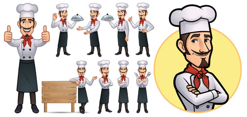 Cartoon Chef Mascot Character with 9 Poses_Vector EPS 10