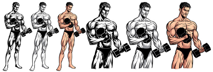 Male Bodybuilder Full Body with with Dumbbell_EPS 10 Vector